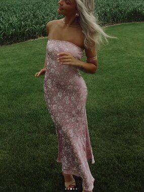 Princess Polly Salvin Floral Strapless Maxi Dress Pink Size 2